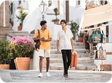 Travellers exploring a neighbourhood